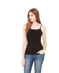 Women's Baby Rib Spaghetti Strap Tank - Black