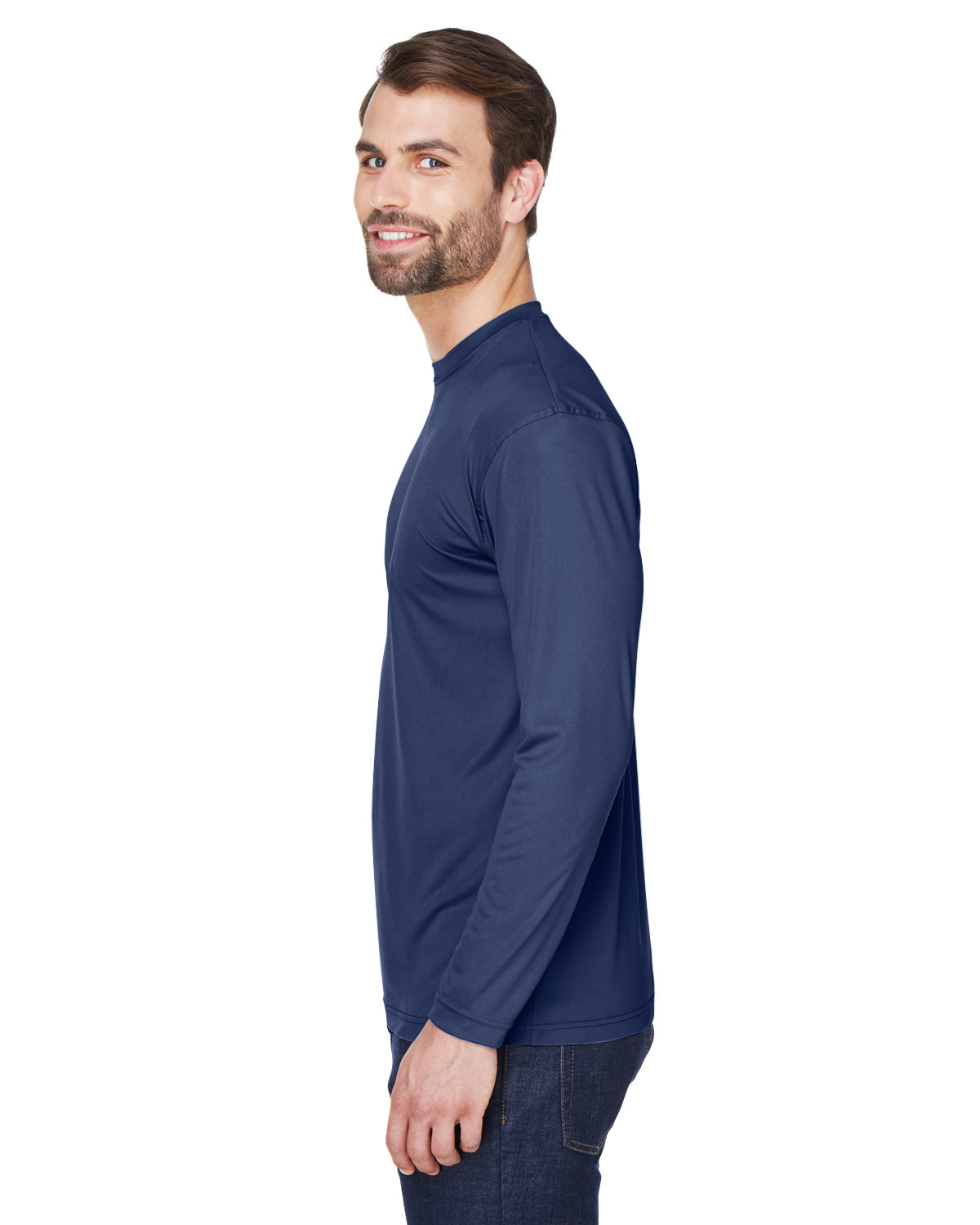 Unisex Cool & Dry Sport Long-Sleeve Performance Interlock T-Shirt - Navy