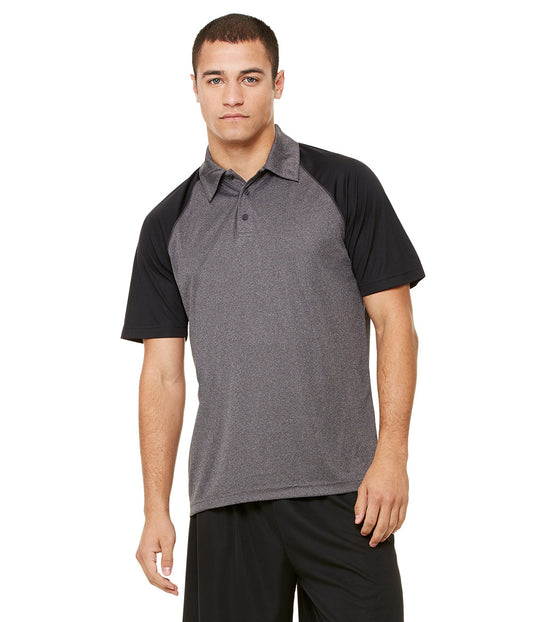 Unisex Performance Three-Button Raglan Polo - Dark Gray Heather / Black
