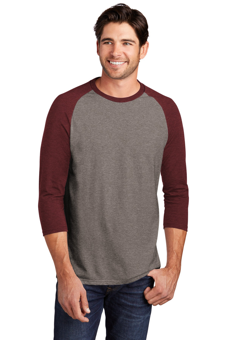 Unisex Perfect Tri 3/4-Sleeve Raglan - Maroon Fr / Gray French
