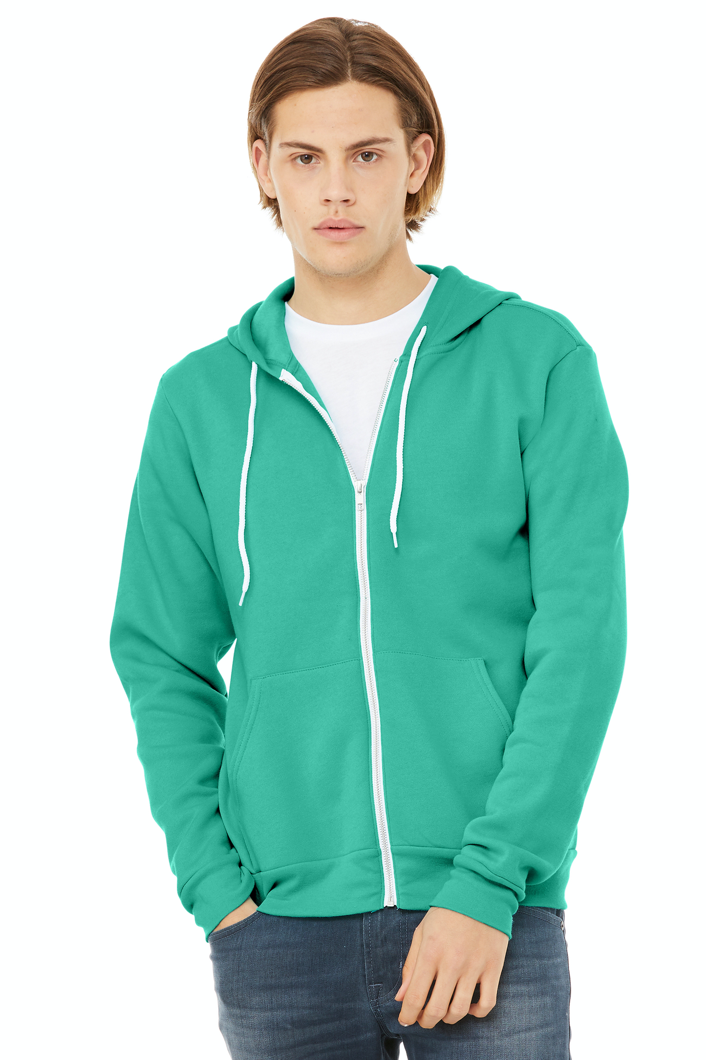 Unisex Poly-Cotton Sponge Fleece Full-Zip Hoodie - Teal