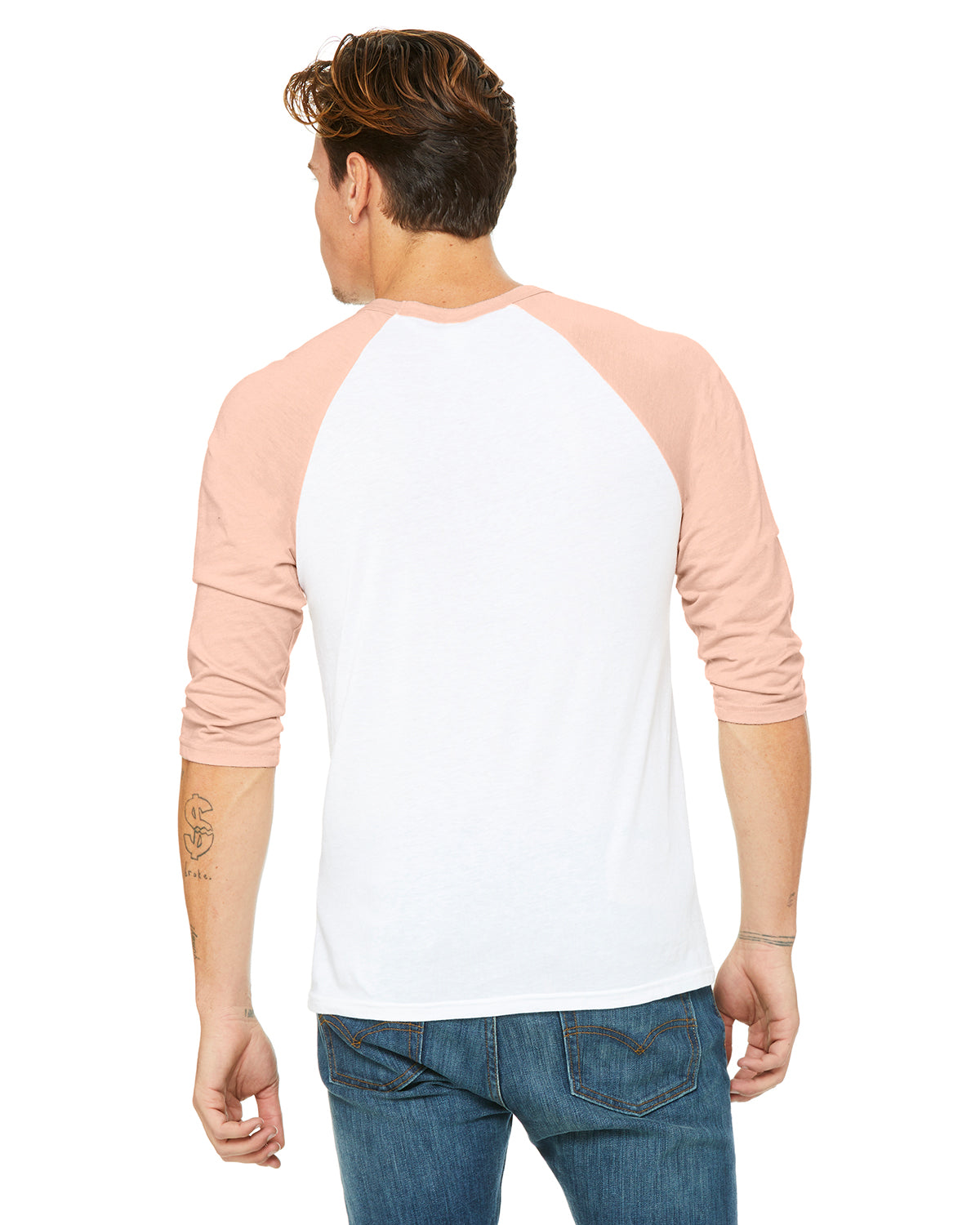 Unisex 3/4-Sleeve Baseball T-Shirt - White / Heather Peach