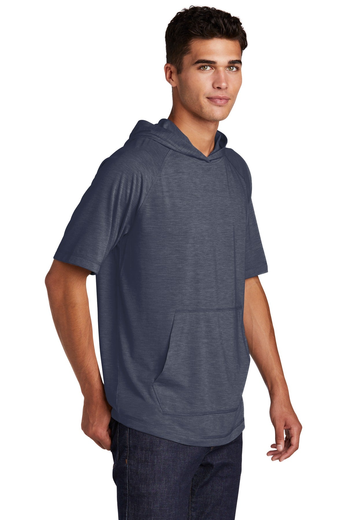 Unisex PosiCharge Tri-Blend Wicking Short Sleeve Hoodie - True Navy Heather