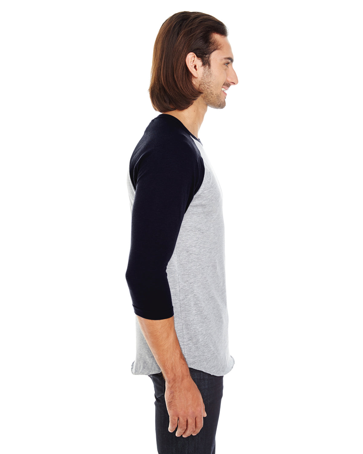 Unisex Poly-Cotton 3/4-Sleeve Raglan T-Shirt - Heather Gray / Black