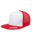 Yupoong 6006W - Unisex Classic Flat Bill Trucker with White Front Panel Cap - White / Red