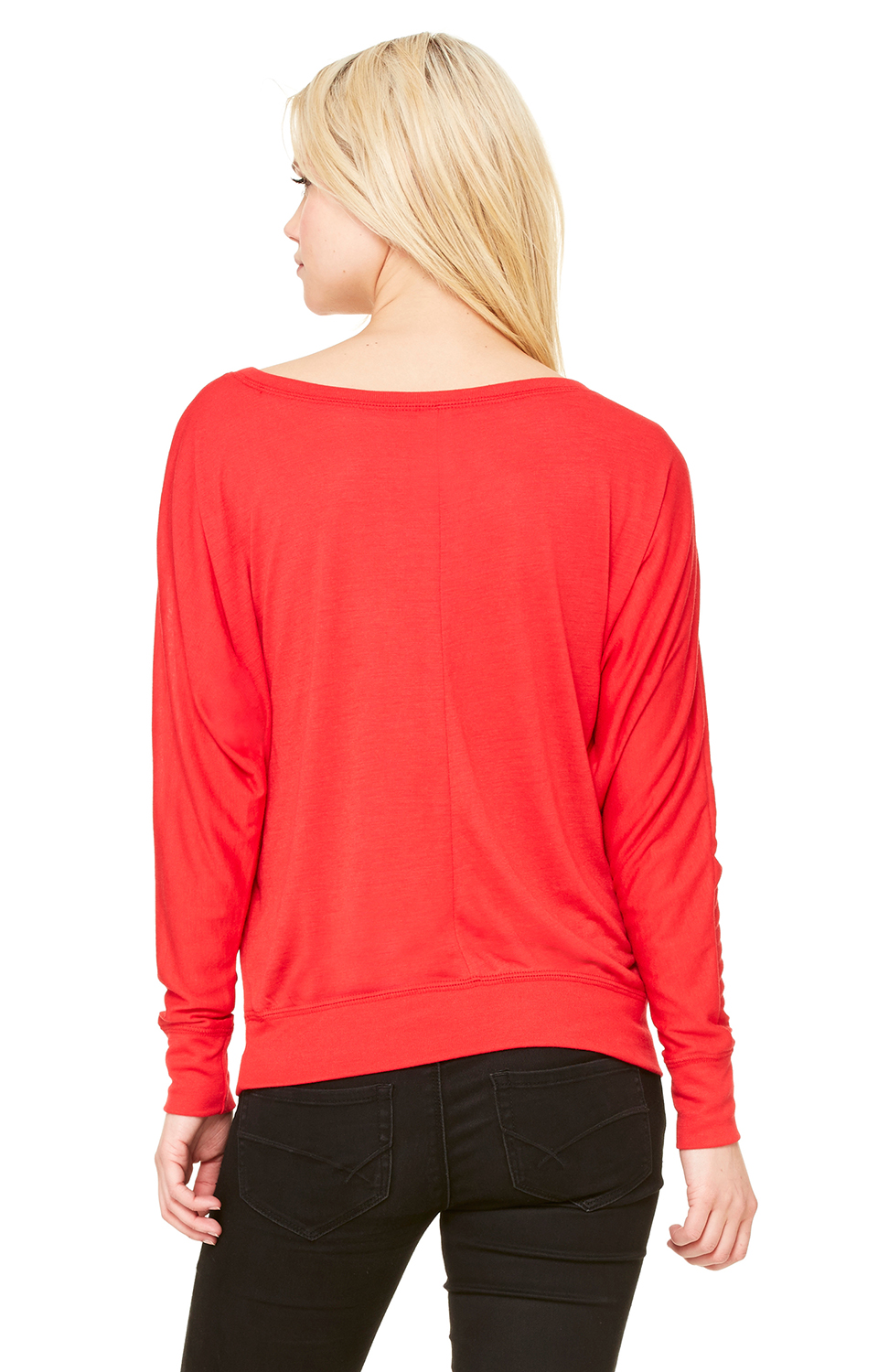 Women's Flowy Long-Sleeve Off Shoulder T-Shirt - Red