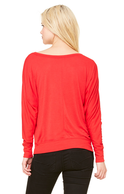 Women's Flowy Long-Sleeve Off Shoulder T-Shirt - Red