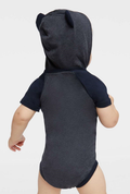 Fine Jersey Infant Short Sleeve Raglan Bodysuit with Hood & Ears - Vintage Navy / Navy