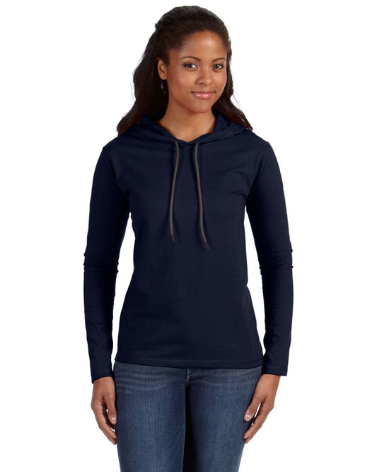 Women's Lightweight Long-Sleeve Hooded T-Shirt - Navy / Dark Gray