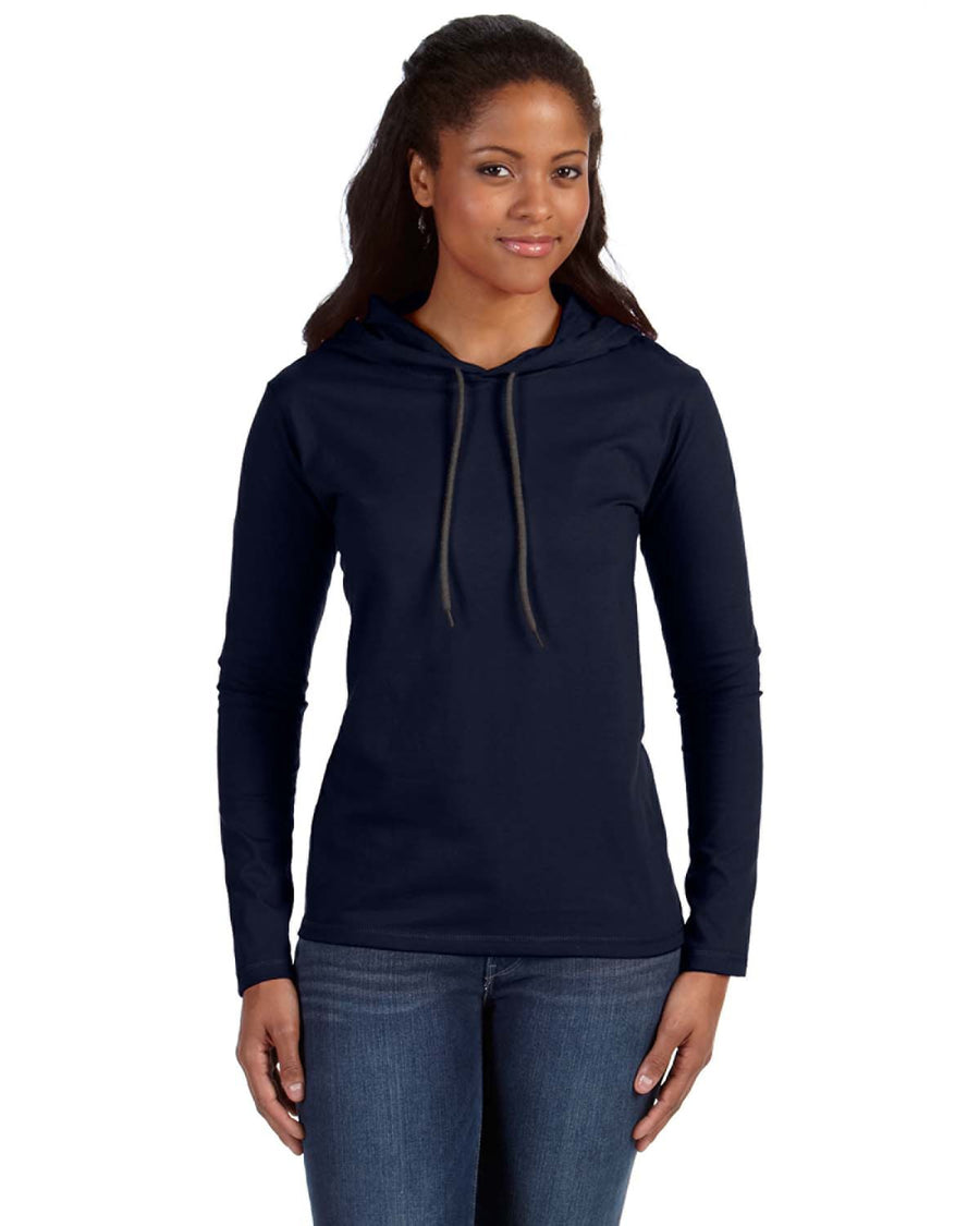 Women's Lightweight Long-Sleeve Hooded T-Shirt - Navy / Dark Gray