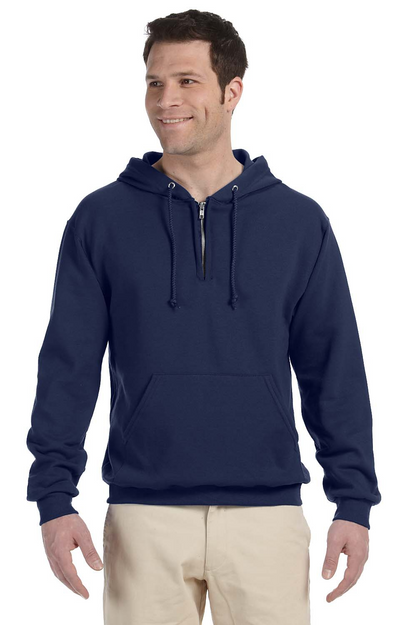 Adult 8 oz. NuBlend® Fleece Quarter-Zip Pullover Hood - J Navy