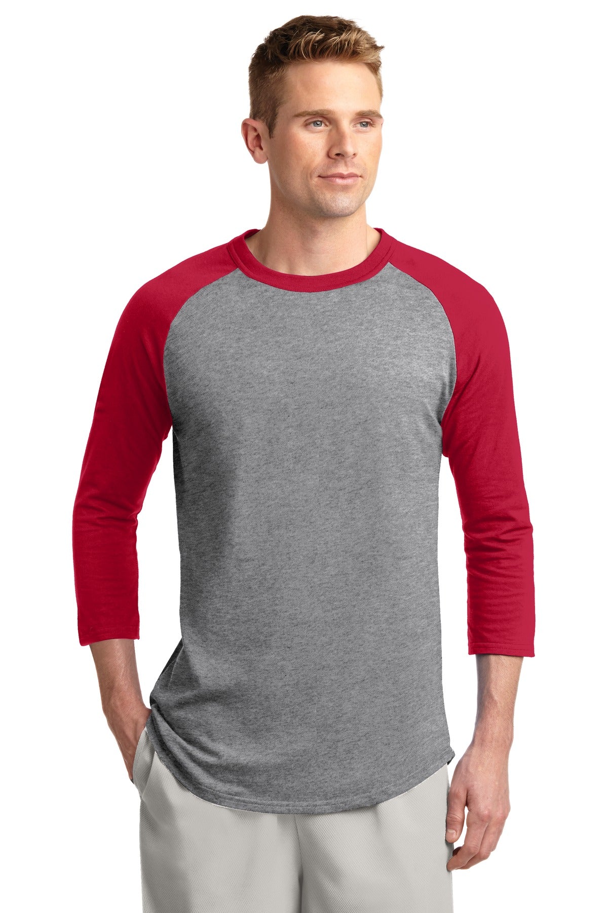 Unisex Colorblock Raglan Jersey - Heather / Gray / Red