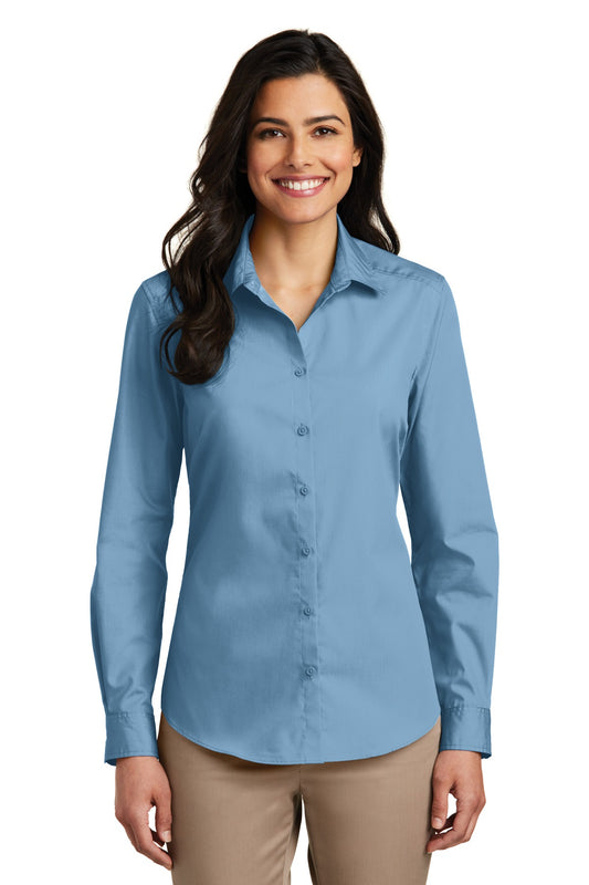 Women's Long Sleeve Carefree Poplin Shirt - Carolina Blue