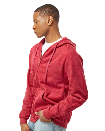 Unisex Fleece Zip Hoodie - Heather Red