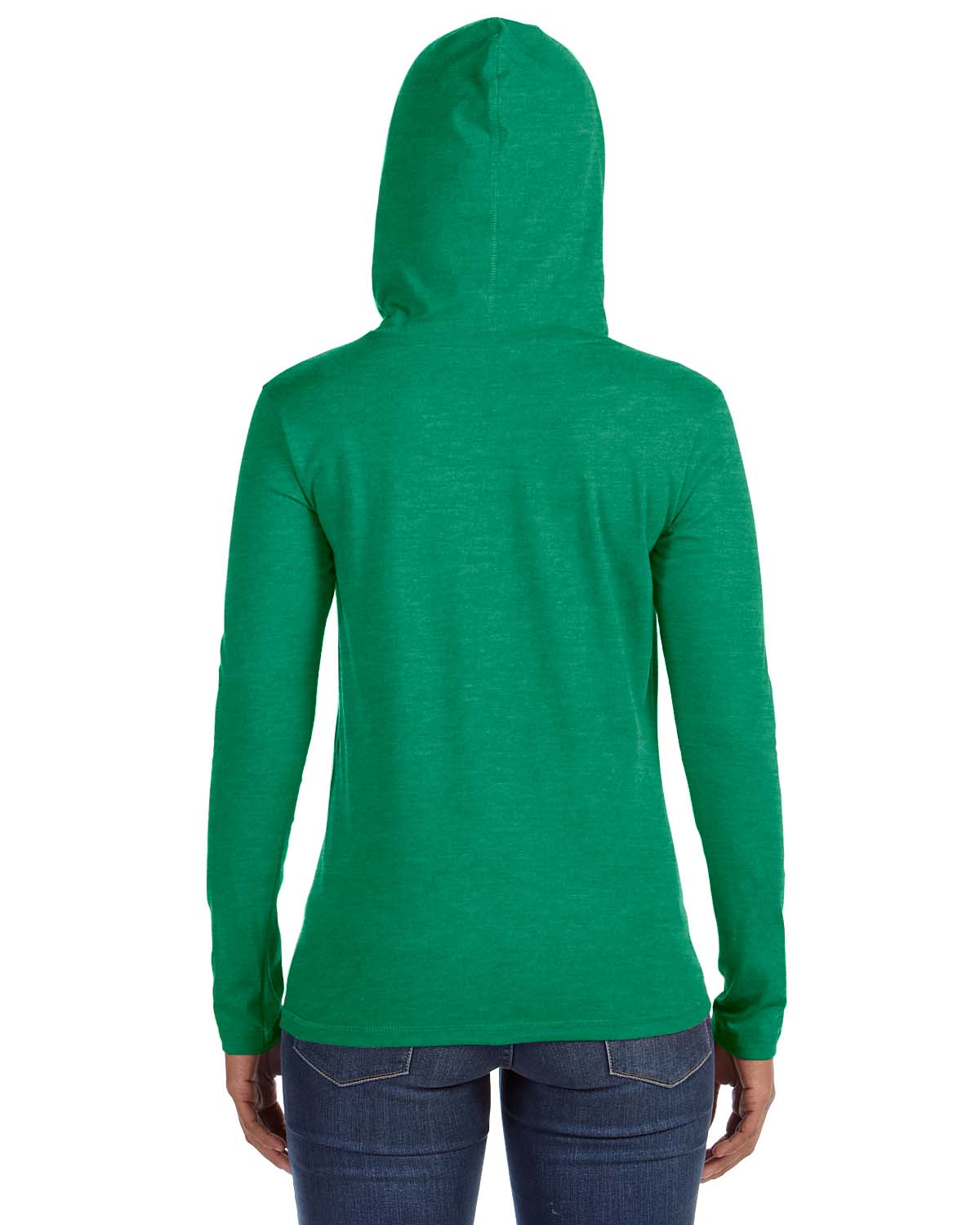 Women's Lightweight Long-Sleeve Hooded T-Shirt - Heather Green / Neon Yellow