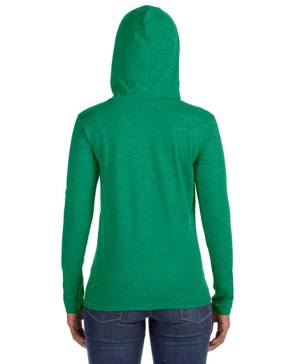Women's Lightweight Long-Sleeve Hooded T-Shirt - Heather Green / Neon Yellow