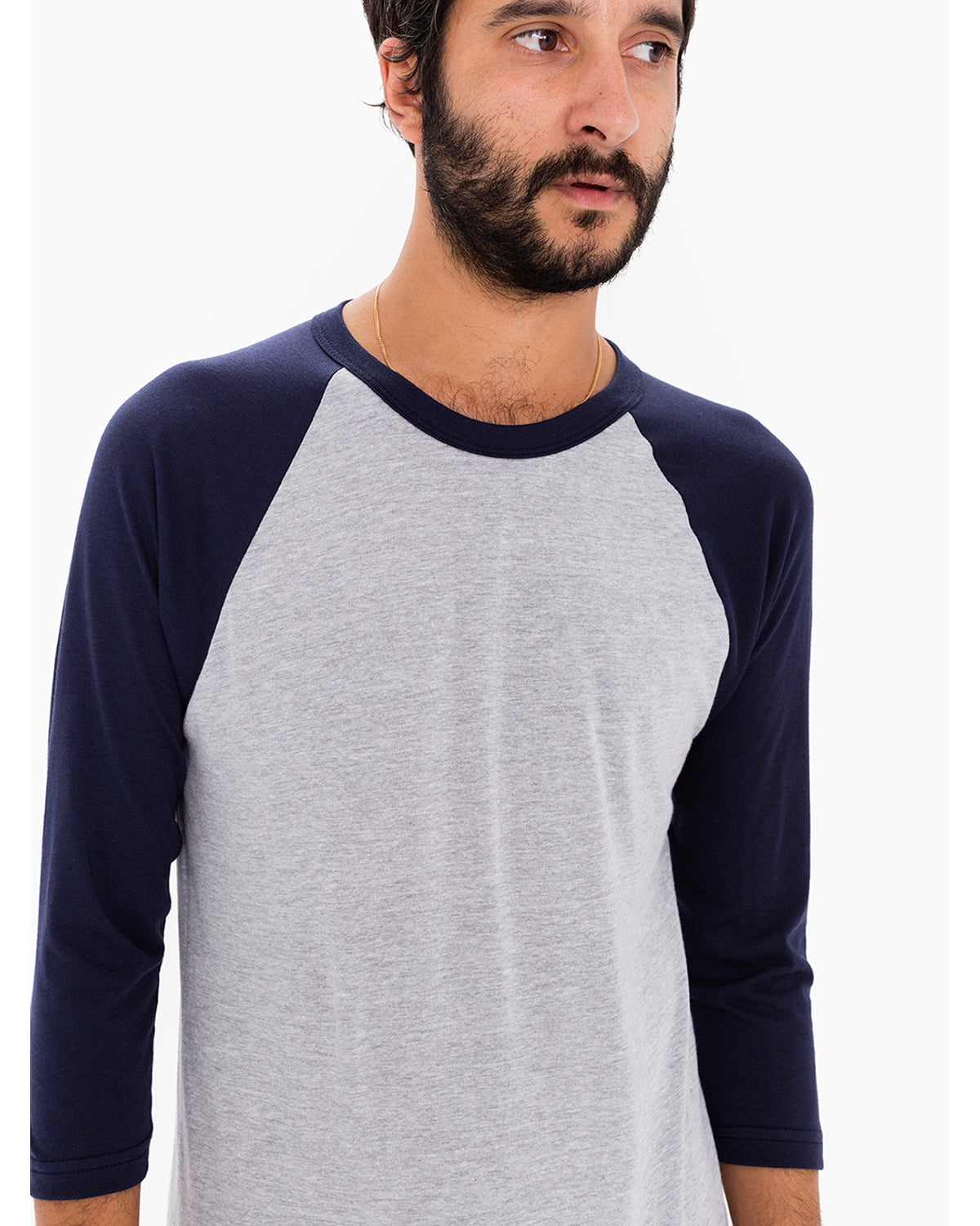 Unisex Poly-Cotton 3/4-Sleeve Raglan T-Shirt - Heather Gray / Navy