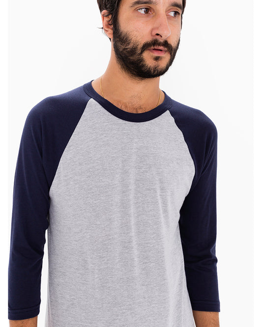Unisex Poly-Cotton 3/4-Sleeve Raglan T-Shirt - Heather Gray / Navy
