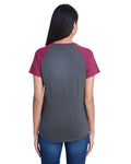 Women's Tri-Blend Raglan T-Shirt - Heather Dark Gray / H Raspberry