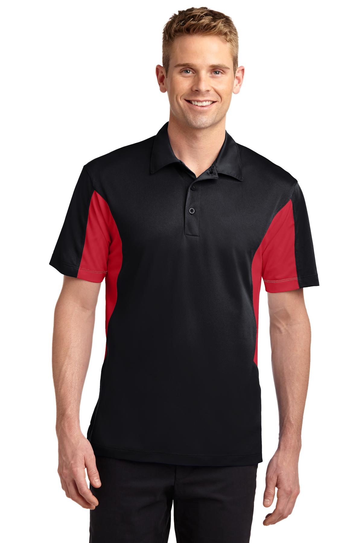 Men's Side Blocked Micropique Sport-Wick Polo - Black / Red