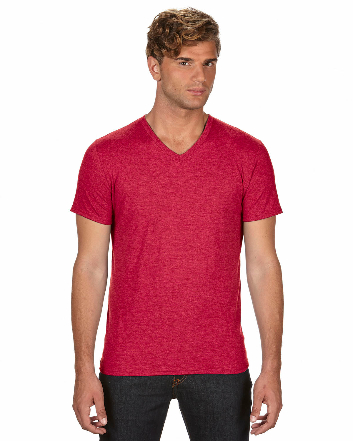 Unisex Triblend V-Neck T-Shirt - Heather Red