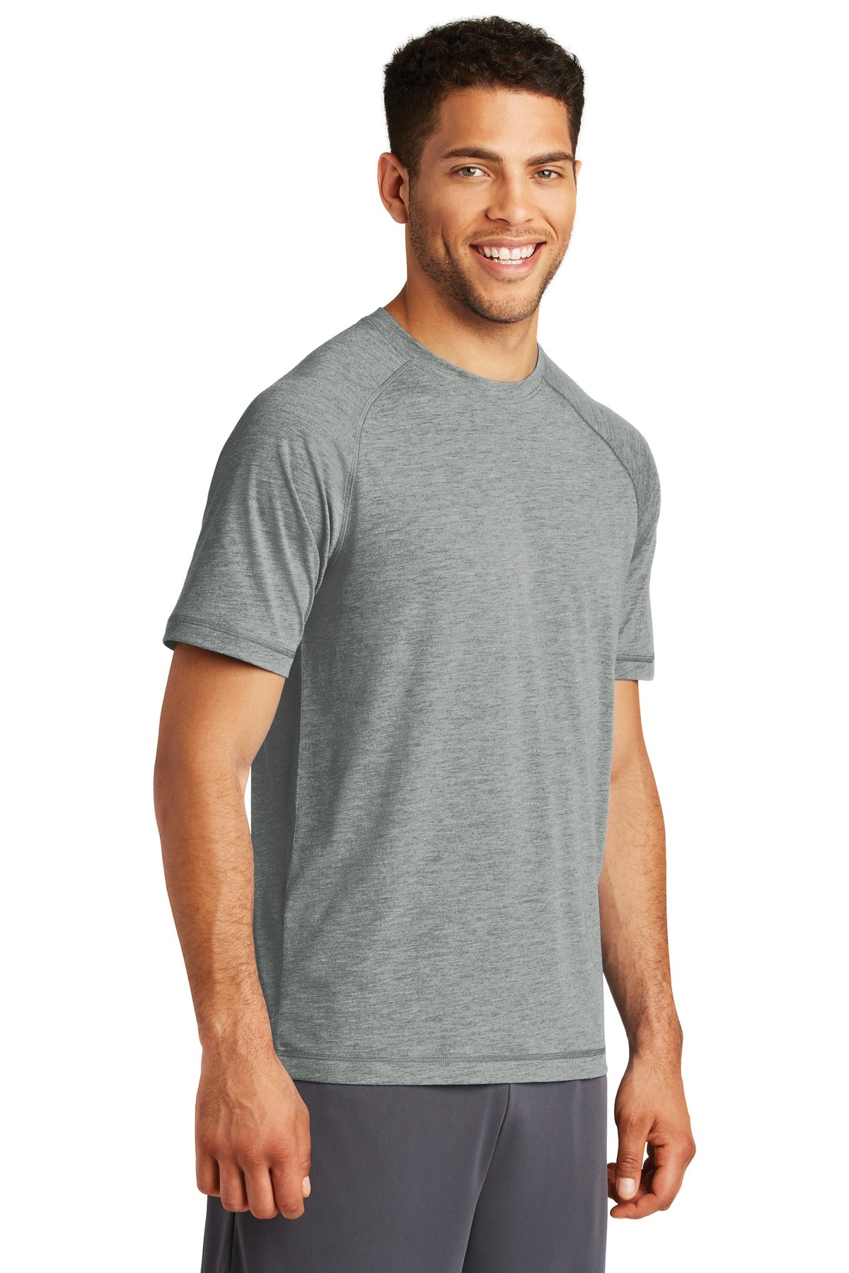 Unisex PosiCharge Tri-Blend Wicking Raglan Tee - Dark Gray Heather