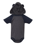 Fine Jersey Infant Short Sleeve Raglan Bodysuit with Hood & Ears - Vintage Navy / Navy