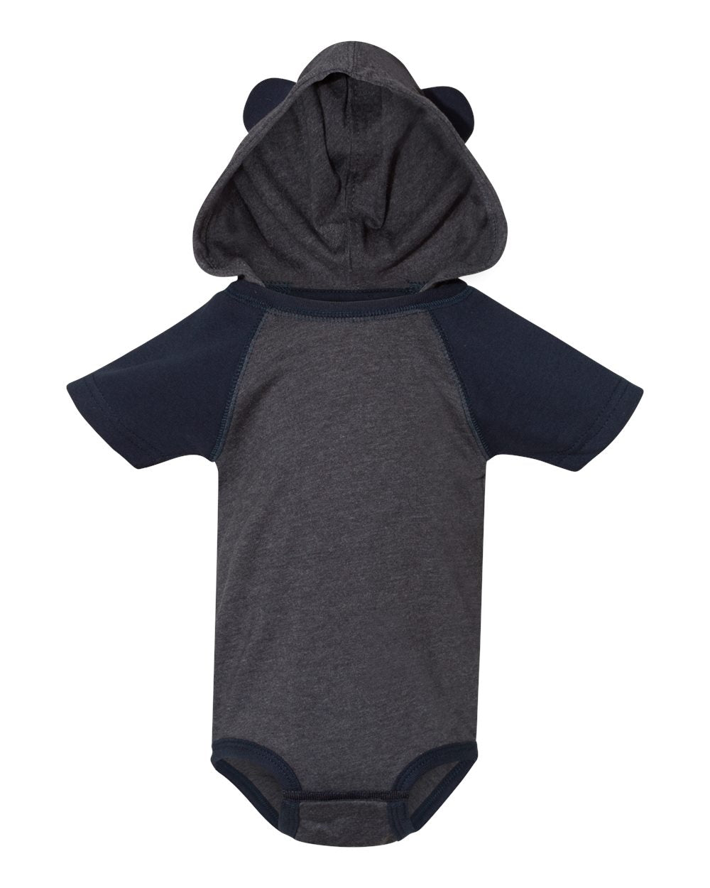 Fine Jersey Infant Short Sleeve Raglan Bodysuit with Hood & Ears - Vintage Navy / Navy