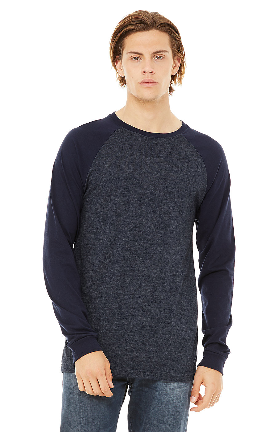 Men's Jersey Long-Sleeve Baseball T-Shirt - Heather Navy / Midnight