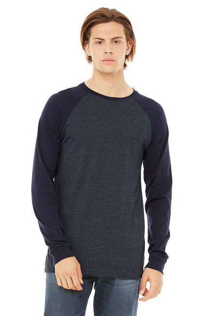 Men's Jersey Long-Sleeve Baseball T-Shirt - Heather Navy / Midnight