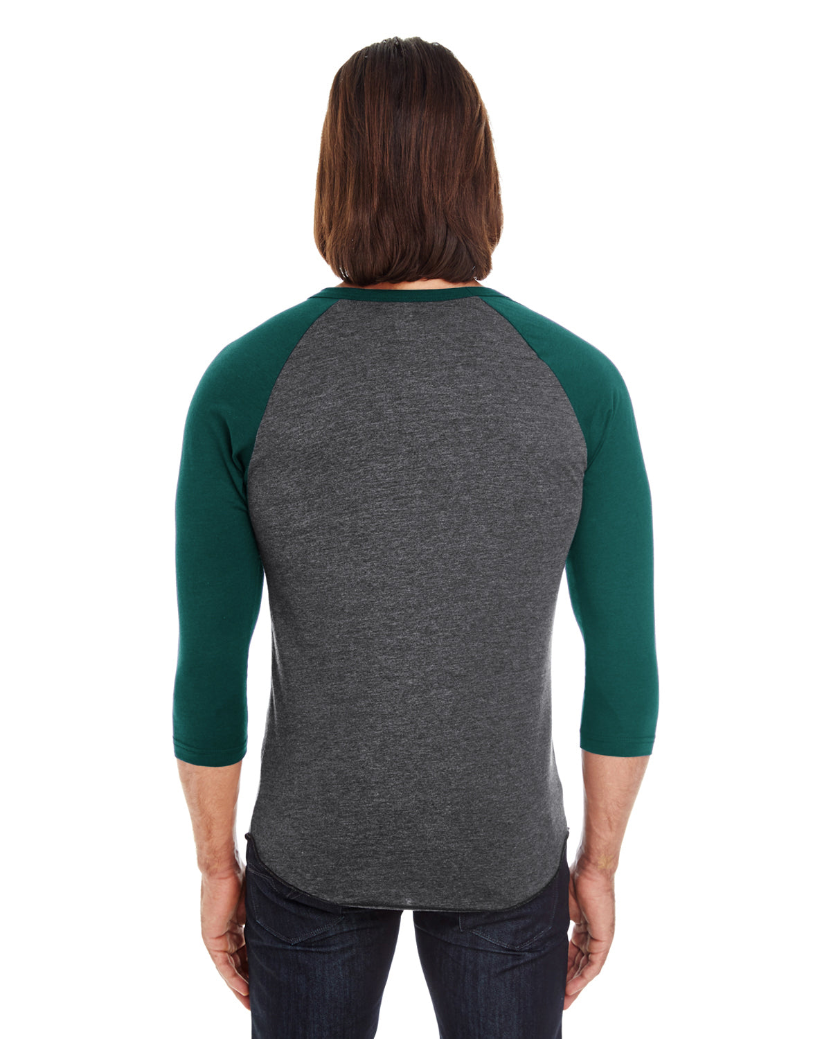 Unisex Poly-Cotton 3/4-Sleeve Raglan T-Shirt - Heather Black / Forest