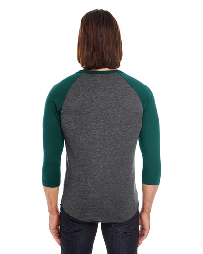 Unisex Poly-Cotton 3/4-Sleeve Raglan T-Shirt - Heather Black / Forest