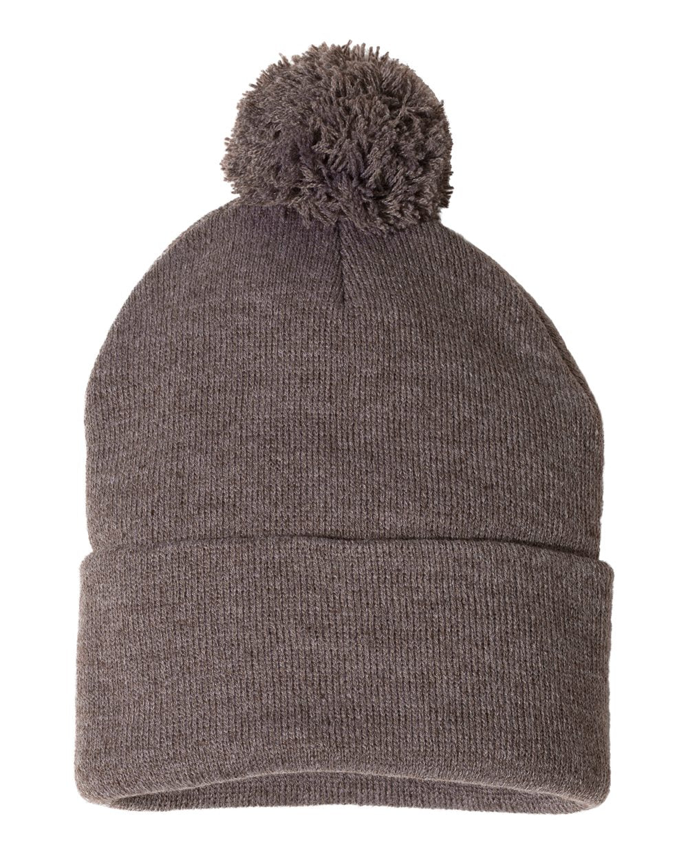 Pom-Pom 12" Knit Beanie - Heather Brown