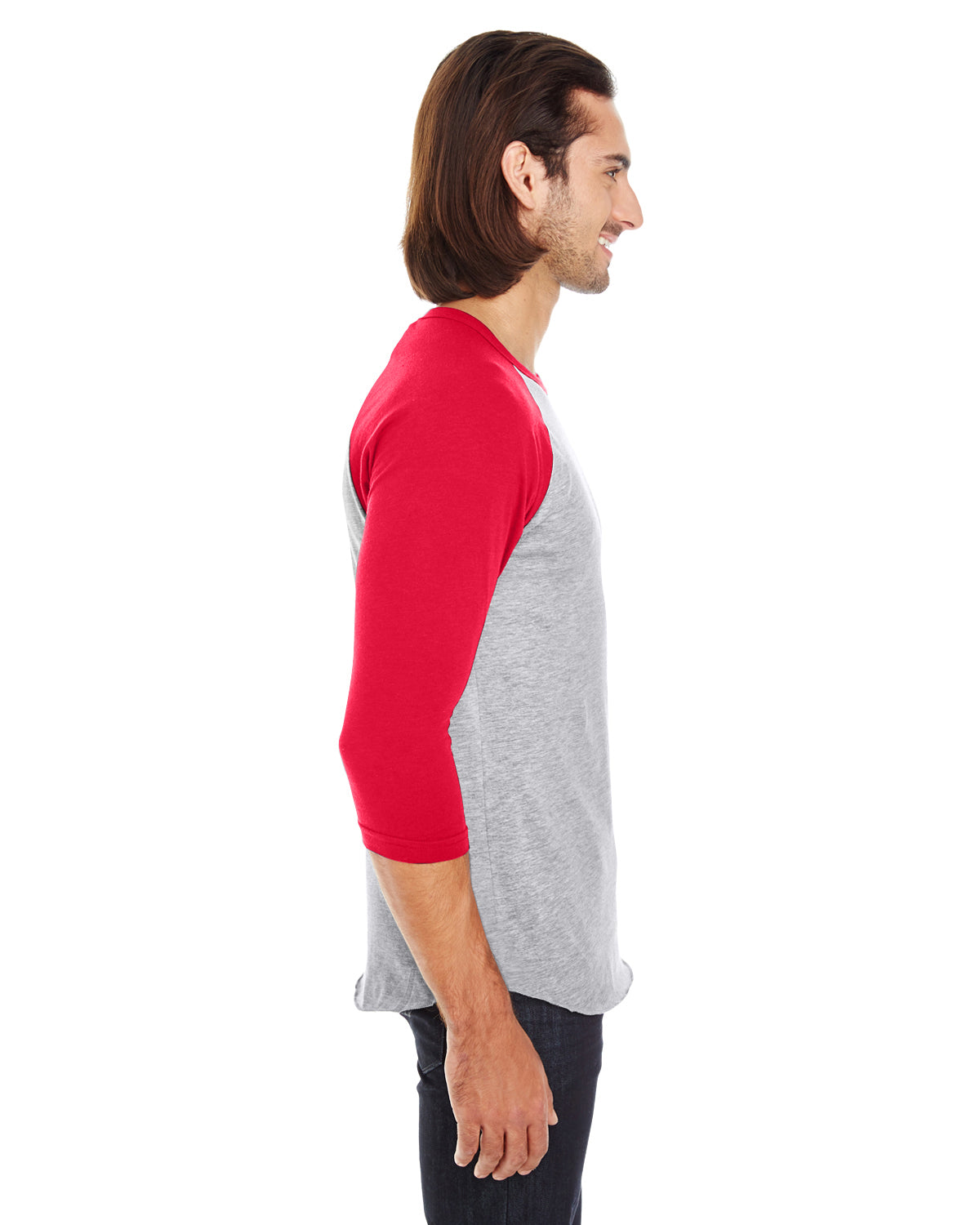 Unisex Poly-Cotton 3/4-Sleeve Raglan T-Shirt - Heather Gray / Red