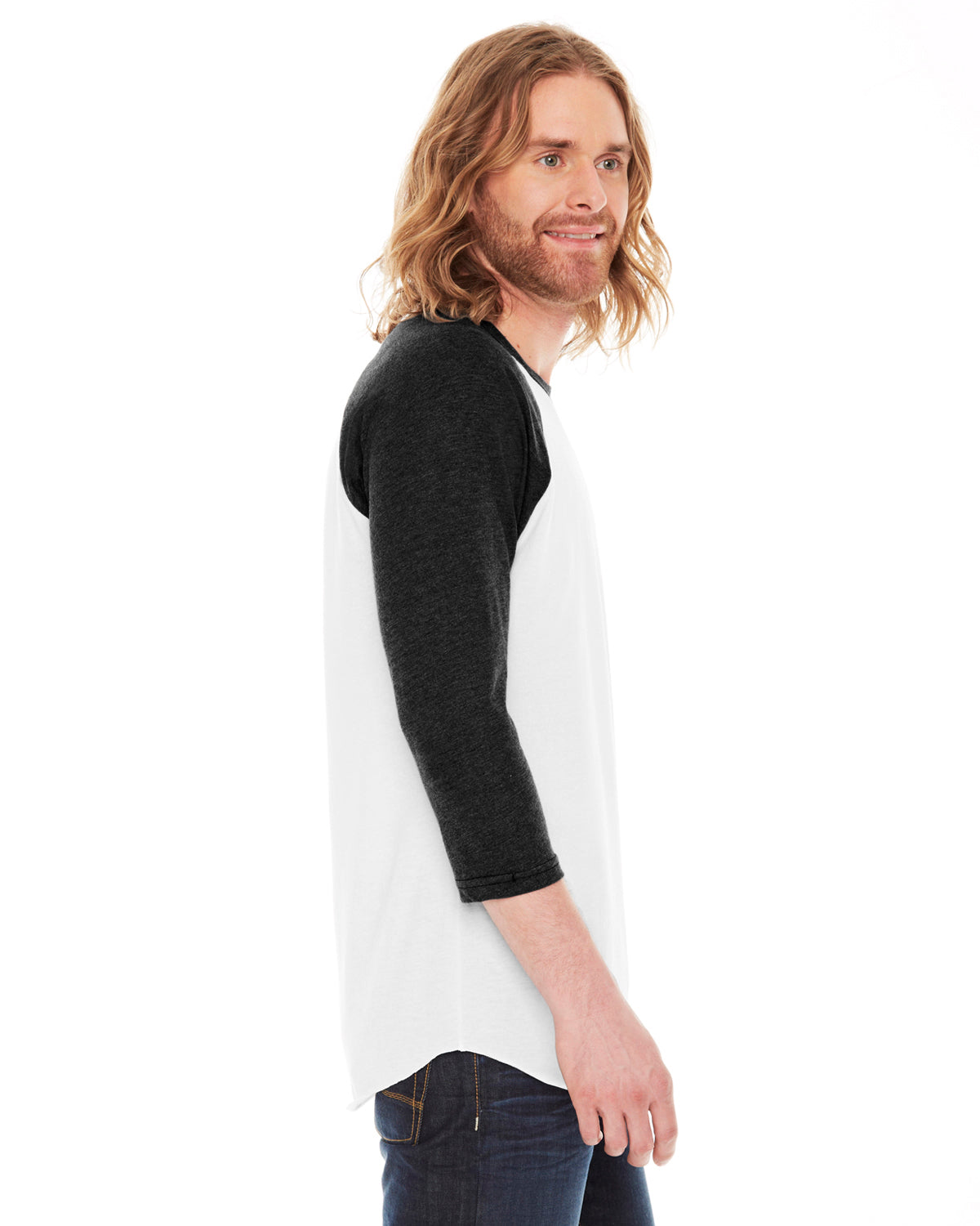 Unisex Poly-Cotton 3/4-Sleeve Raglan T-Shirt - White / Heather Black