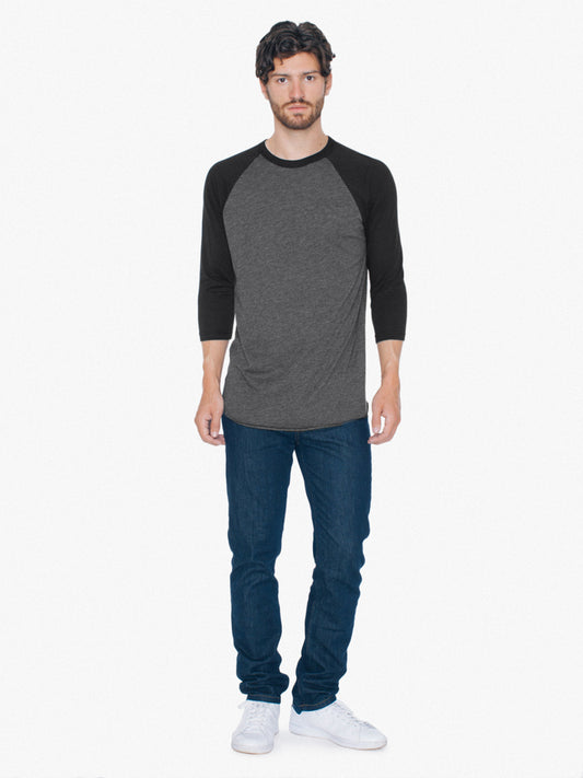 Unisex Poly-Cotton 3/4-Sleeve Raglan T-Shirt - Heather Black / Black