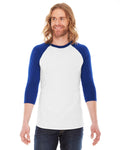 Unisex Poly-Cotton 3/4-Sleeve Raglan T-Shirt - White / Lapis