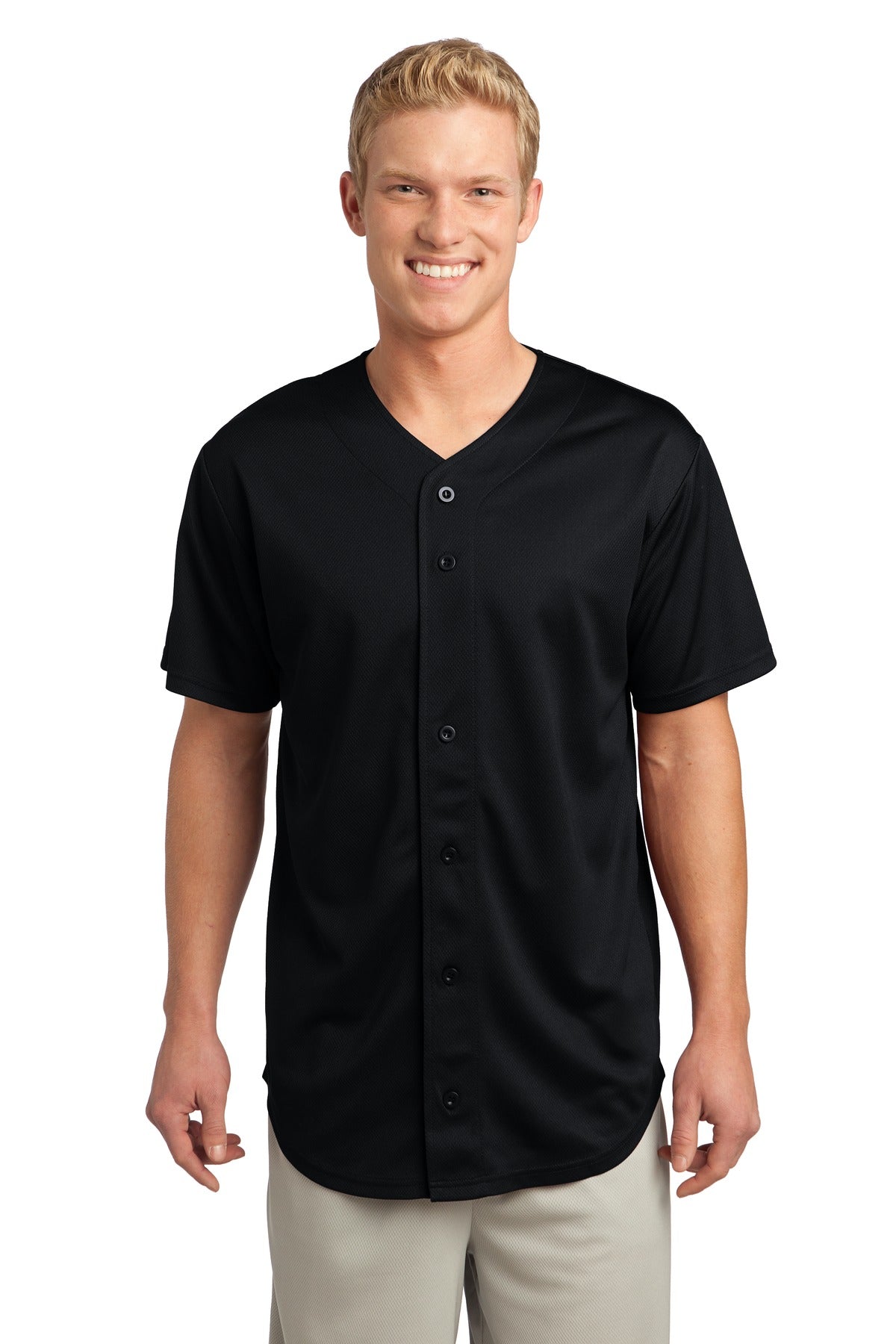 Unisex PosiCharge Tough Mesh Full-Button Jersey - Black