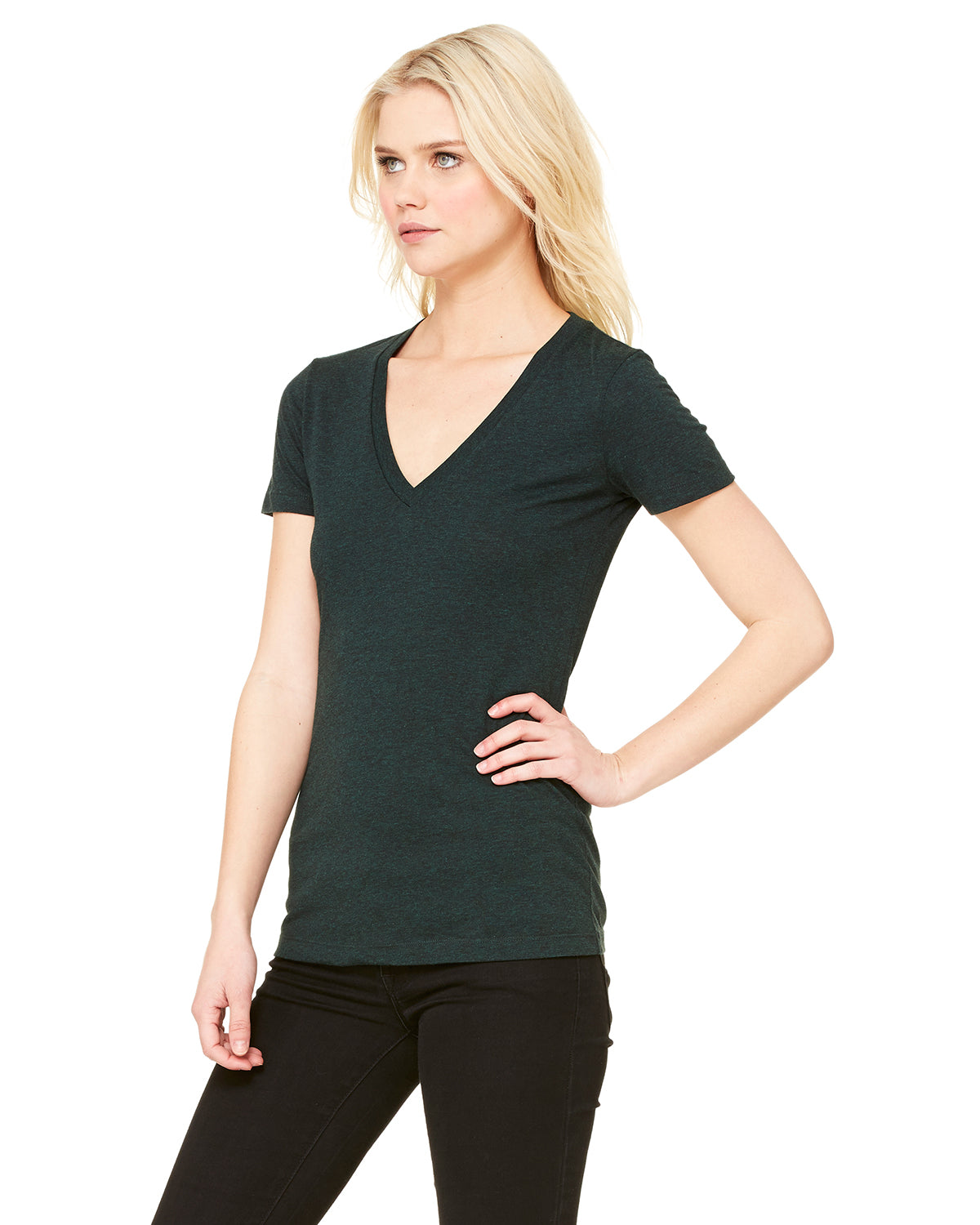 Women's Triblend Short-Sleeve Deep V-Neck T-Shirt - Emerald Triblend