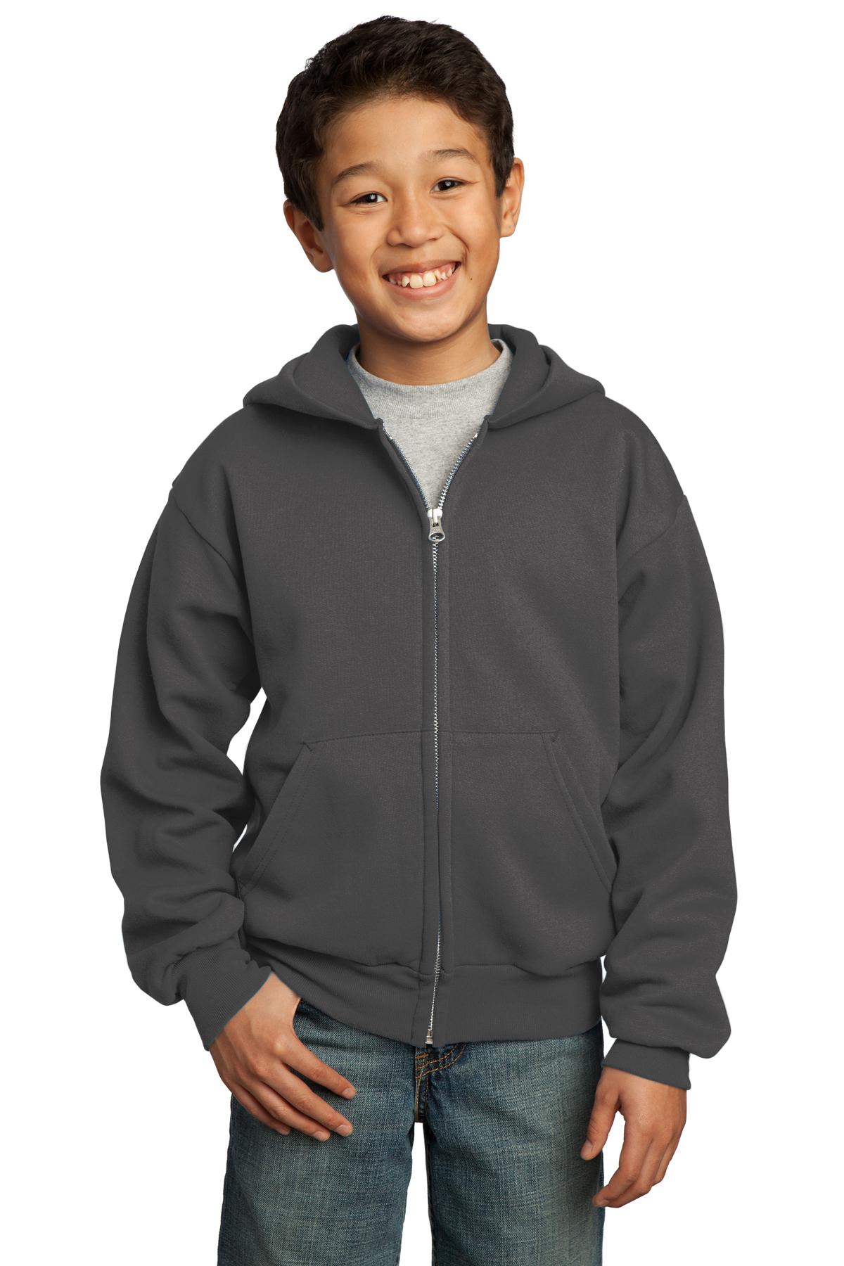 Youth Core Fleece Full-Zip Hoodie - Charcoal