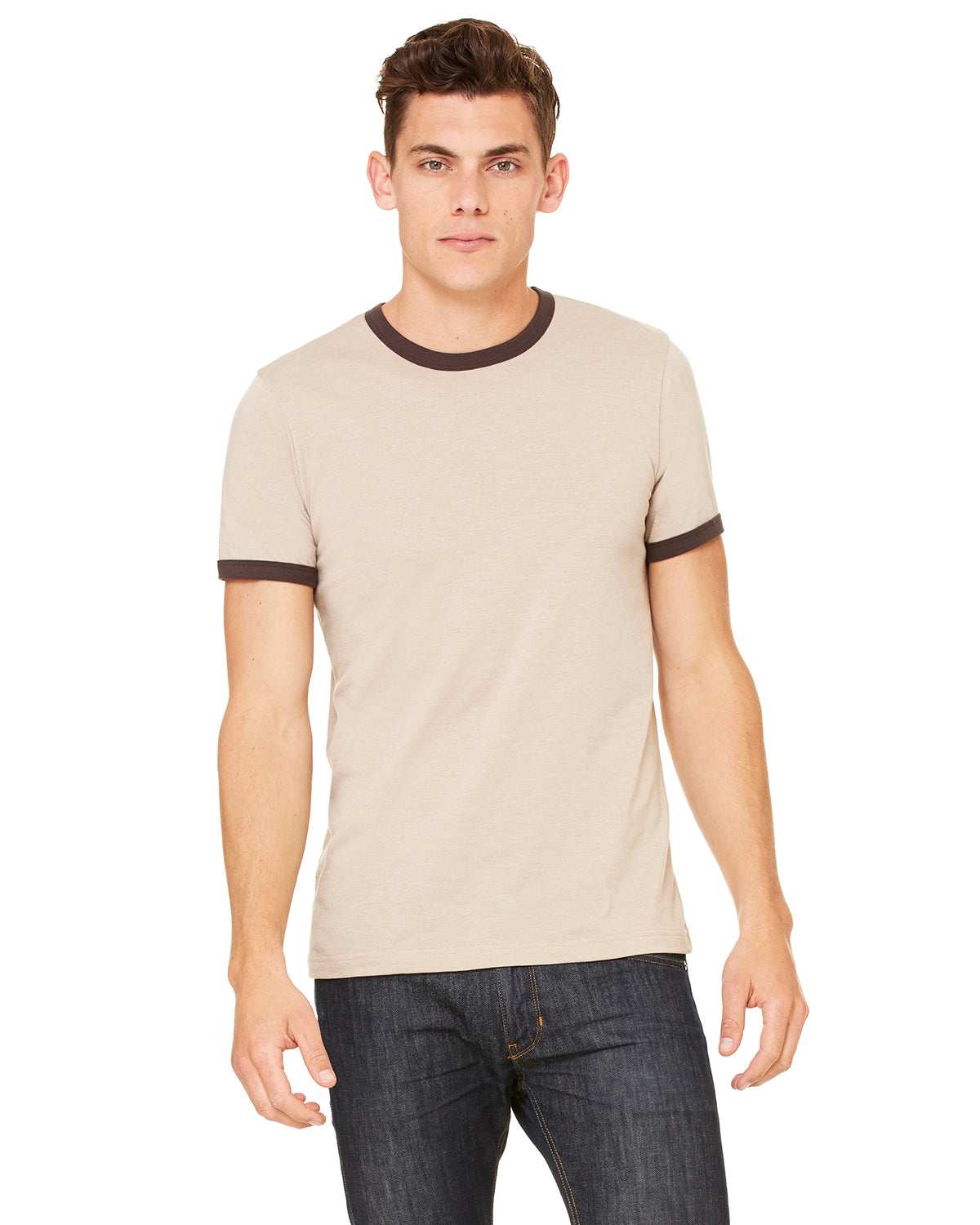 Men's Jersey Short-Sleeve Ringer T-Shirt - Heather Tan / Brown