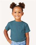 BELLA + CANVAS 3001T Heather Deep Teal — on model front