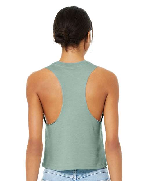 BELLA + CANVAS 6682 Heather Dusty Blue — on model back