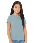 BELLA + CANVAS 3001YCVC Heather Blue Lagoon — on model front