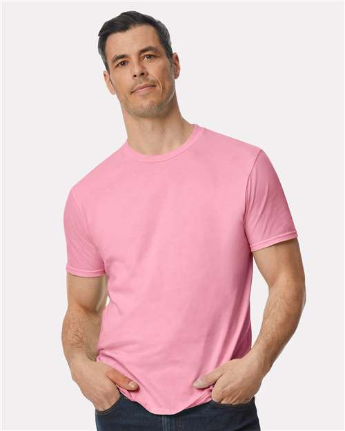 Gildan 980 Charity Pink — on model front