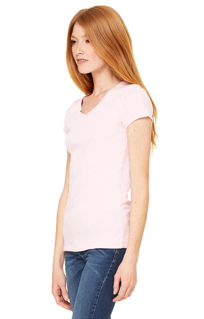 Women's Baby Rib Short Sleeve V-Neck Tee - Pink