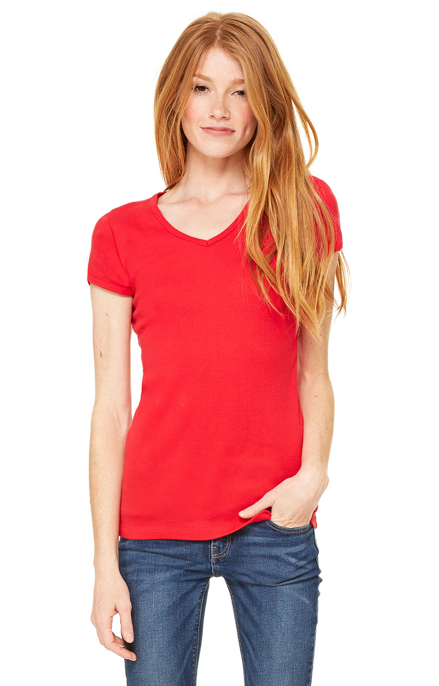 Women's Baby Rib Short Sleeve V-Neck Tee - Red