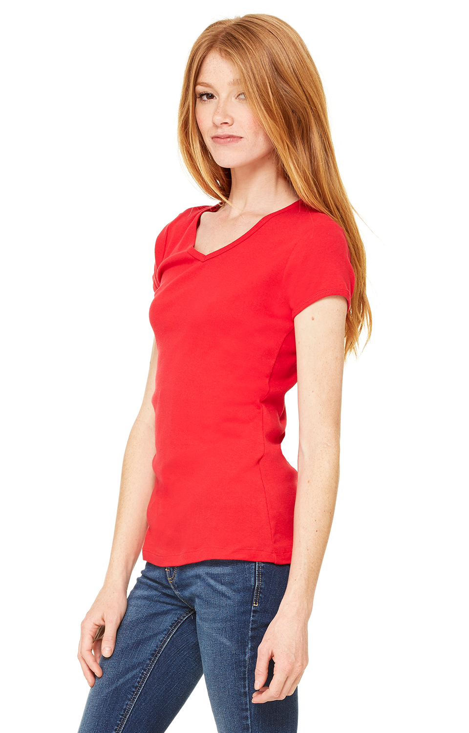 Women's Baby Rib Short Sleeve V-Neck Tee - Red