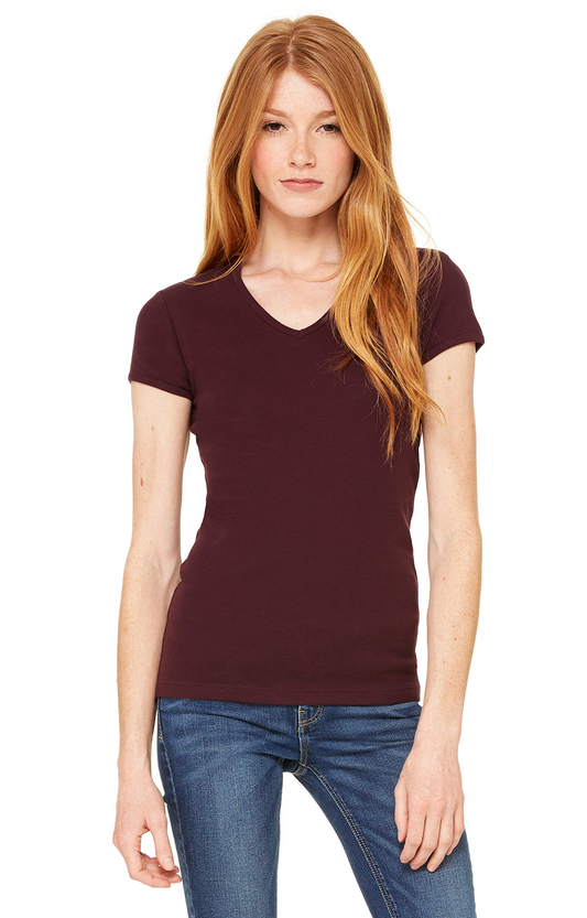 Women's Baby Rib Short Sleeve V-Neck Tee - Plum