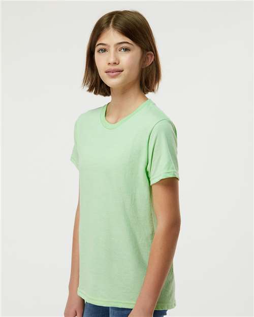 Tultex 235 Heather Neo Mint — on model side